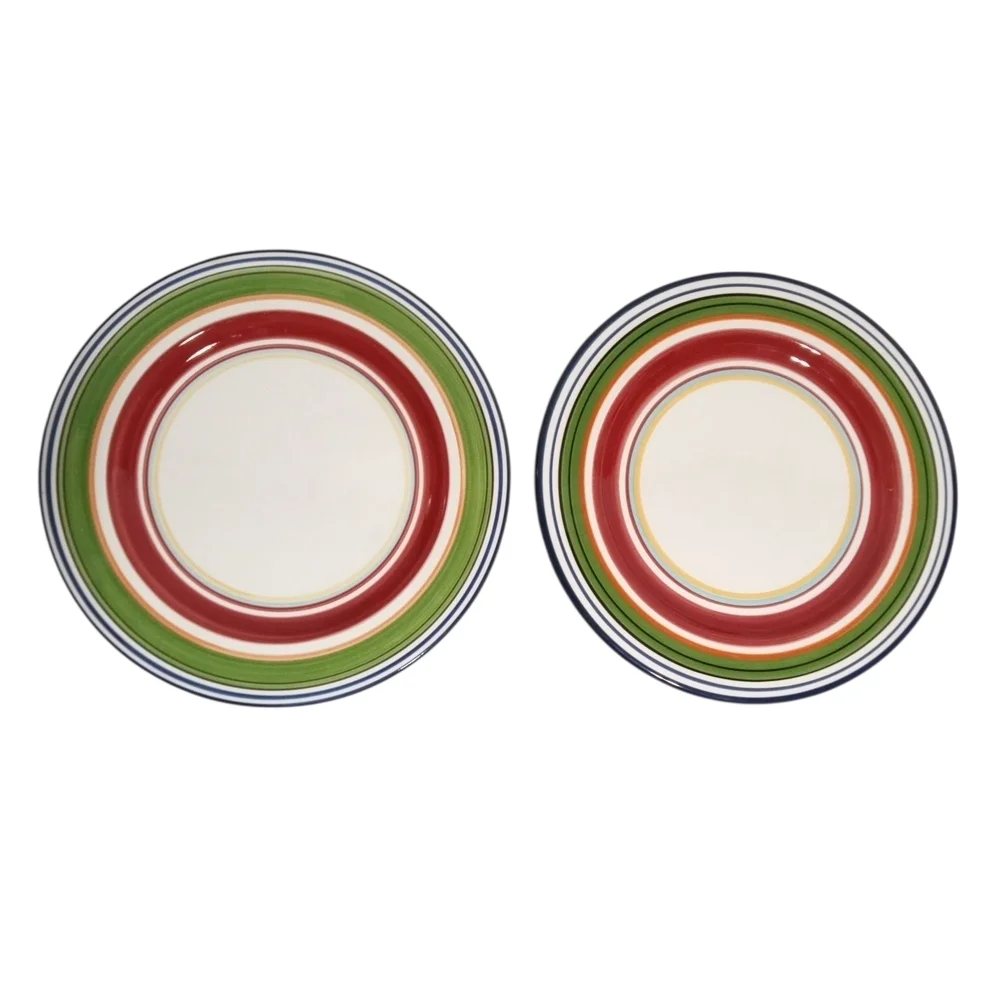 Pottery Barn Red Green Stoneware Dinner Plate Collection